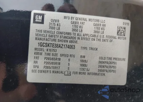 2010 Chevrolet Silverado 1500 Ltz from USA, damaged, VIN 1GCSKTE38AZ174063